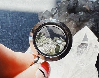 Moldavite / Diamant Herkimer / Pendentif Médaillon / Bijoux Moldavite / Collier Diamant Herkimer