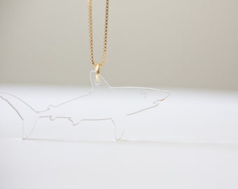 Sneaky Shark Necklace - Shark Necklace - Gold Shark Necklace - Clear Shark Necklace - Shark Charm - Shark Jewelry - Clear Shark Charm