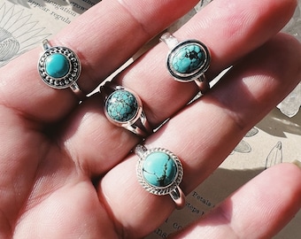 Genuine Turquoise Ring, Silver Turquoise Ring, Copper Turquoise Ring, Sterling Silver Ring, Boho Turquoise Ring, Valentines day gift for her