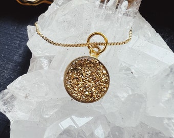 Druzy Necklace Gold Pendant , Sterling Silver or Rose Gold , The Original Bezel Wrapped Pendant , Quartz Gemstone, More Colors