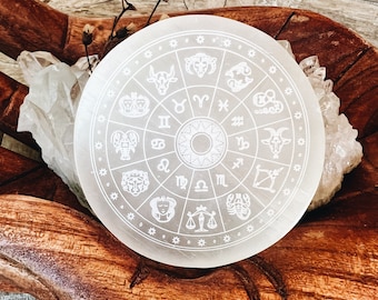 Selenite Charging Plate, Zodiac Charging Plates - Astrology Selenite Plate - Cleansing Crystal Tools
