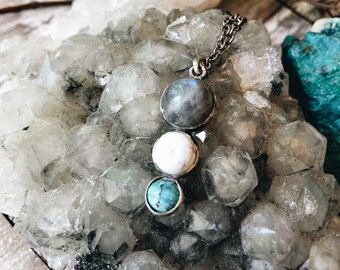 Crystal Necklace Turquoise Labradorite, Sterling Silver Pendant Witchy Gifts