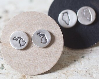State Stud Earrings - All States Available in Sterling Silver - Tiny & Beautiful State Jewelry