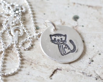 Collar de gato, Collar de gatito, Gato de plata, Gatito de plata, Colgante de gato, Colgante de gatito, Gatito pequeño, Joyería de animales