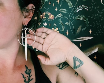 Silver Dagger Sword Hoop Earrings - Gold Sword Hoop Earrings Gothic Earrings