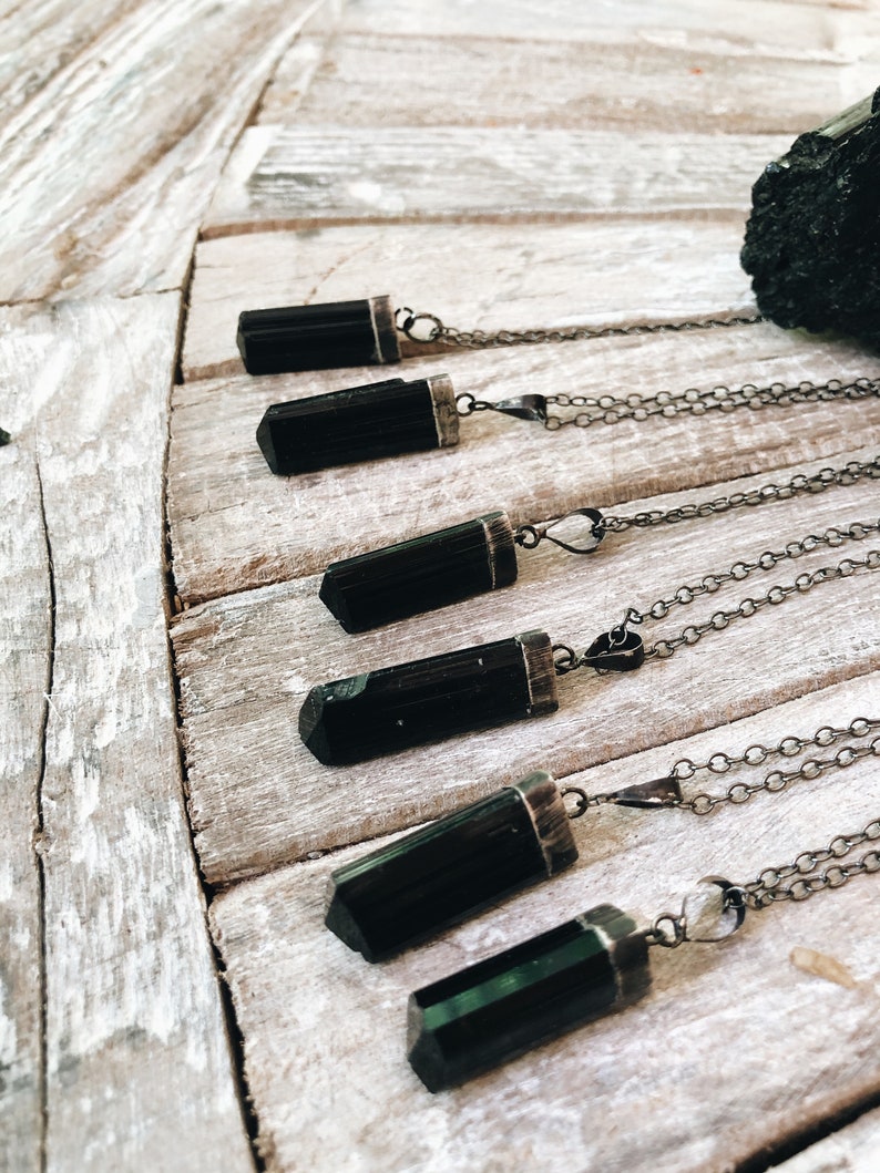 Raw Black Tourmaline Necklace, Protection Necklace, Black Stone Necklace, Black Crystal Necklace, Black Gemstone, Meditation image 2