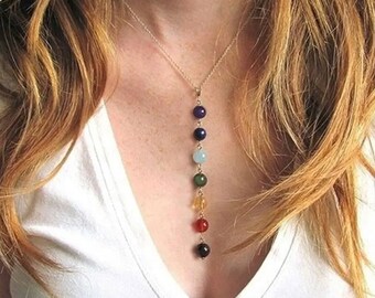 Chakra Necklace, Rainbow Necklace, Healing Gemstone Necklace, Crystal Chakra Necklace, Pride Jewelry, Gift for Her