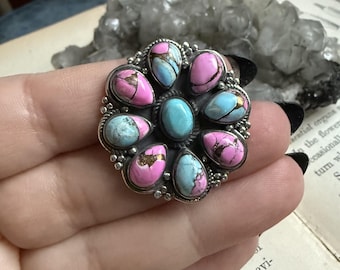 Sterling Silver Size 9 Cotton Candy Turquoise Ring Statement