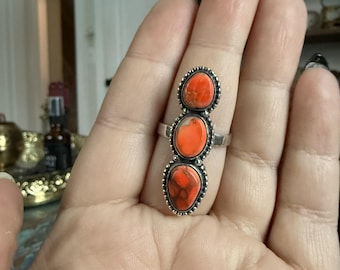 Orange Sediment Sterling Silver Statement Ring | Size 8 | Bold Southwest Cluster Ring | Handmade Artisan Jewelry