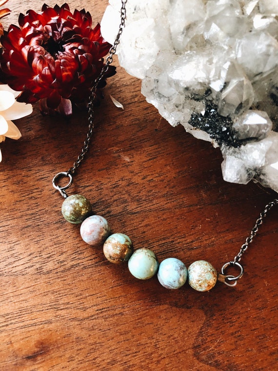 Beaded Turquoise Necklace by Caitlyn Minimalist • Boho Gemstone Jewelry, Perfect for the Beach • Friend Gift
