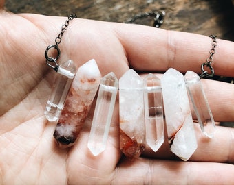 Strawberry Quartz Necklace, Crystal Necklace, Hematoid Quartz Point Necklace -