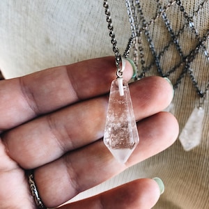 Crystal point necklace,  quartz pendant necklace, hexagon stone necklace, boho jewelry gift for her, sterling silver