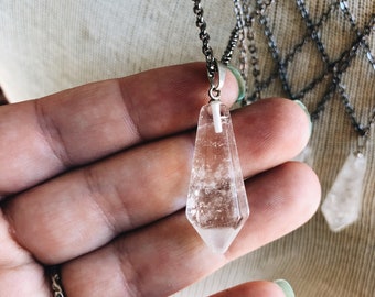 Crystal point necklace,  quartz pendant necklace, hexagon stone necklace, boho jewelry gift for her, sterling silver