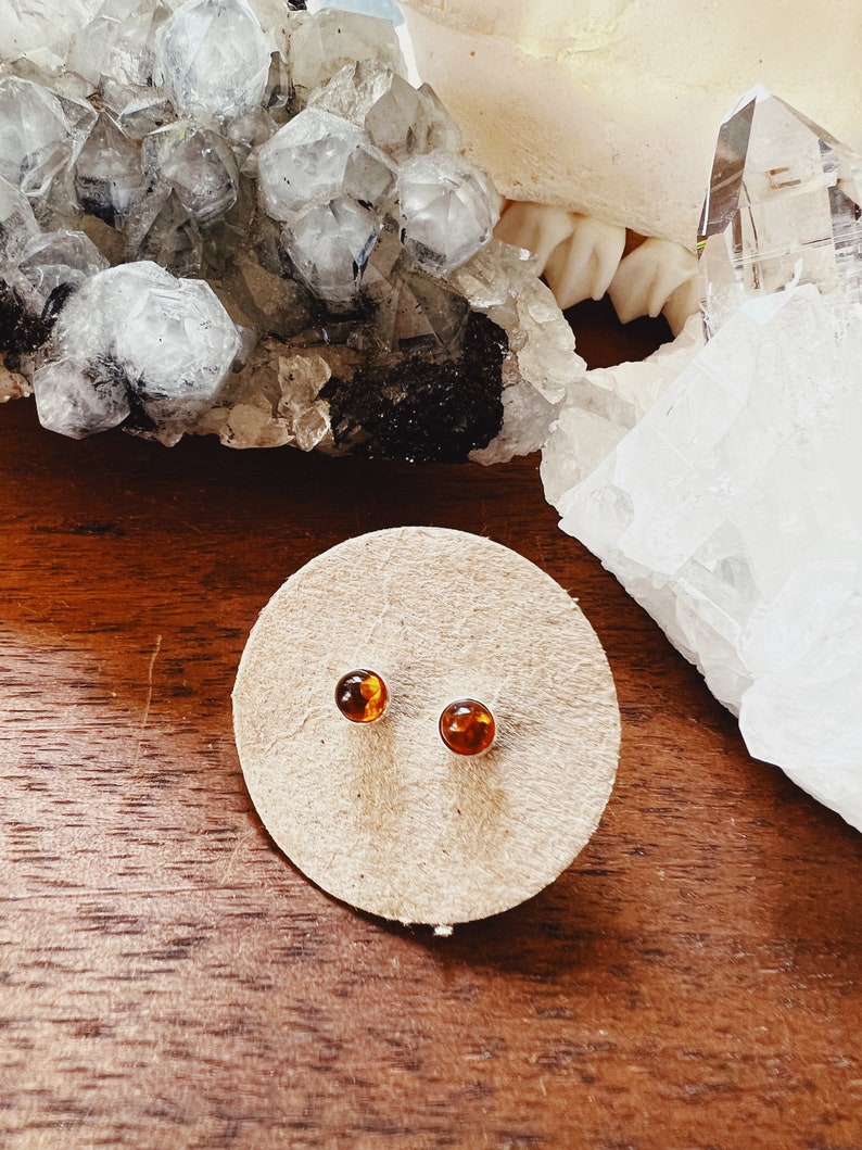 Baltic Amber Earrings, Sterling Silver, Natural Amber, Amber Jewelry, Dainty Amber Earrings, Studs, Gift for her image 2