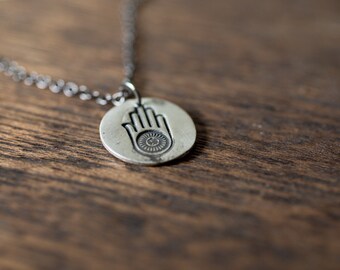 hamsa ahimsa necklace - hamsa necklace - yoga necklace - hamsa charm - hamsa jewelry - hamsa pendant - sterling silver