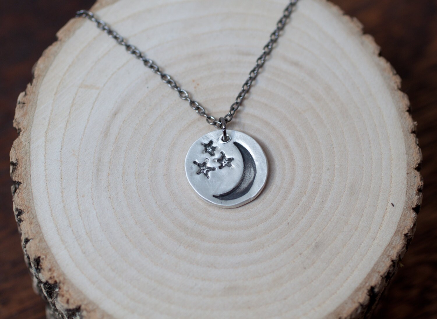 Crescent Moon and Star Necklace Sterling Silver Large - Etsy