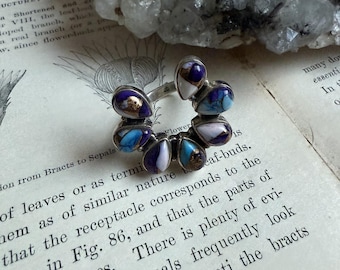 Purple Blue Turquoise Sterling Silver Ring Size 9.5