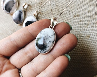 Dendrite Opal Necklace, Bridal Gift, Gemstone Necklace, Marble Jewelry, Boho Necklace