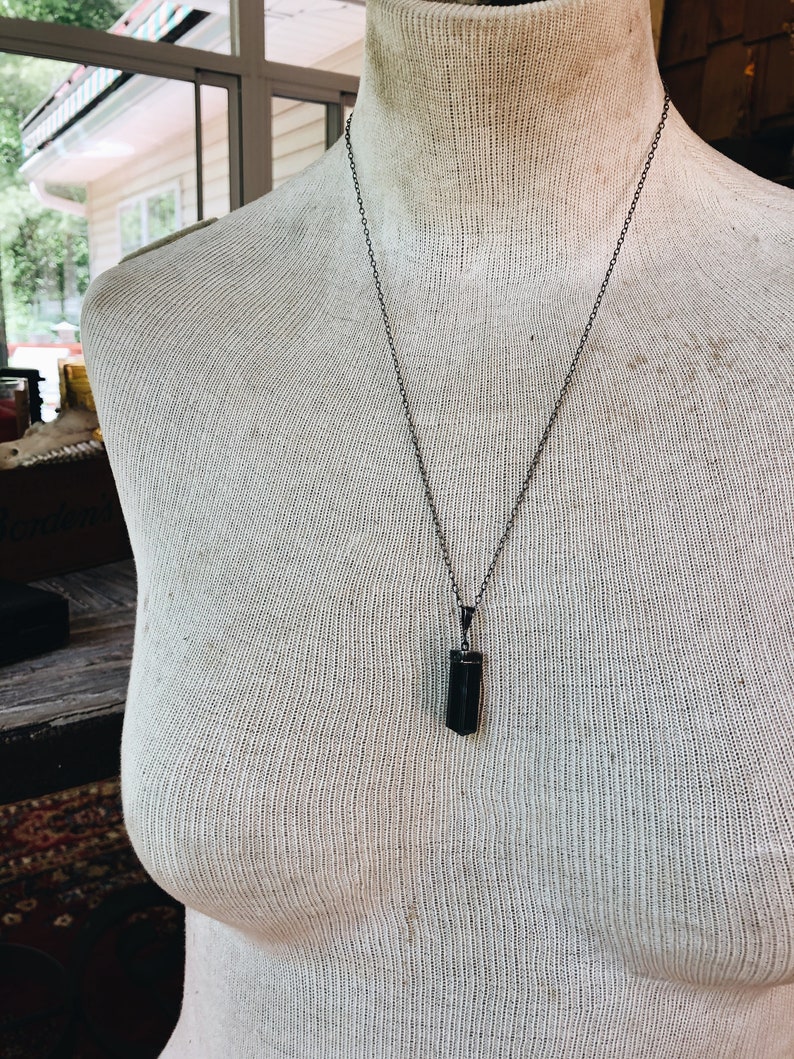 Raw Black Tourmaline Necklace, Protection Necklace, Black Stone Necklace, Black Crystal Necklace, Black Gemstone, Meditation image 3