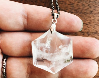 Collar hexagonal de cuarzo transparente - Collar hexagonal de cuarzo curativo - Collar de cristal