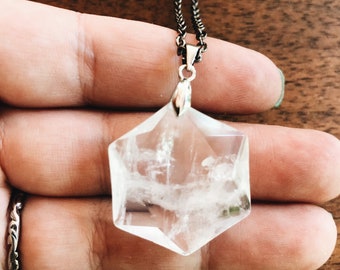 Clear Quartz Hexagon Necklace - Healing Quartz Hexagon Necklace - Crystal Necklace