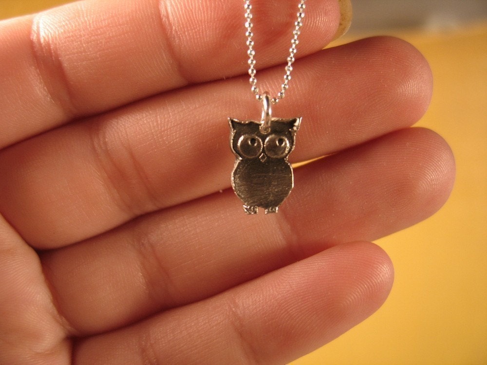 Owl Necklace / Sterling Silver Owl Pendant / Barned Owl / Gift for Night Owl / Moon and stars on the