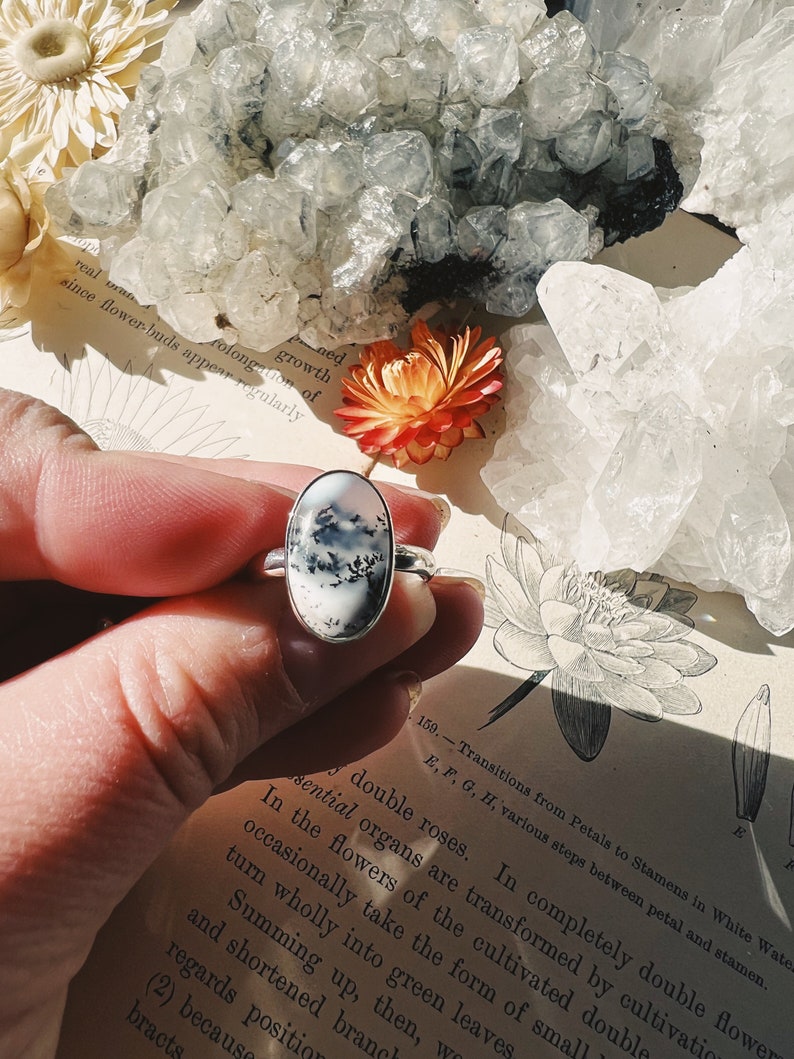 Dendrite Opal Ring, Sterling Silver Ring, Sterling Silver, Dendritic Opal Ring Size 7 Oval