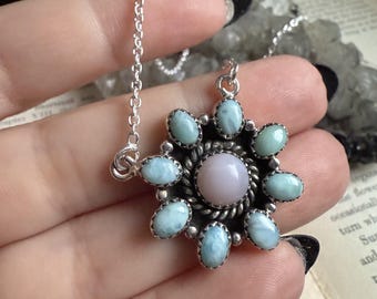 Larimar Peach Moonstone Sterling Silver Necklace