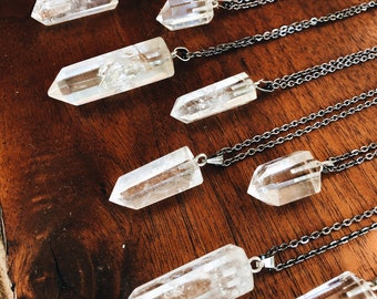 Large Raw Clear Quartz Crystal Point Pendant Necklace - Mediation Necklace - Minimalist Necklace - Energy Clearing - Raw Stone Necklace