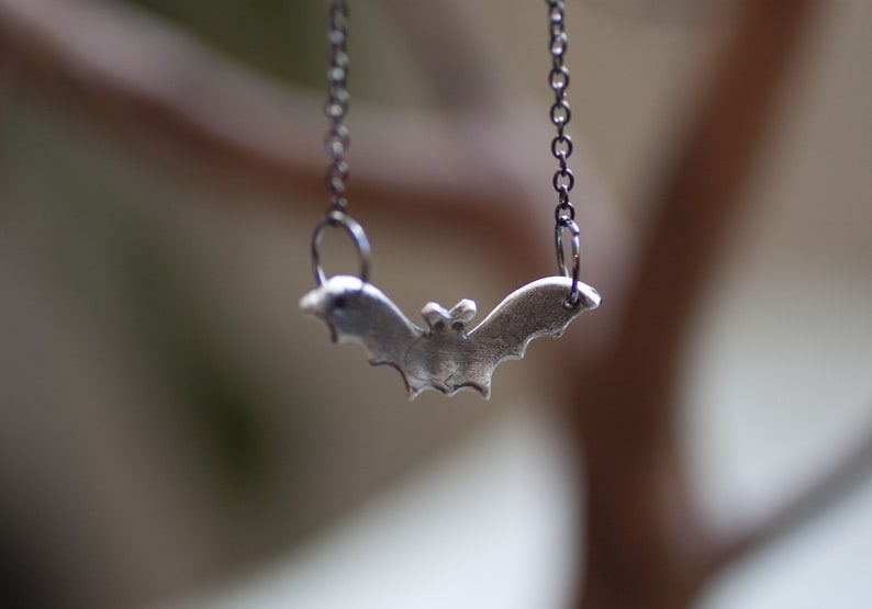 bat jewelry bat charm bat necklace wing necklace halloween necklace sterling silver bat bat pendant baby bat necklace