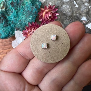 Opal stud earring sterling silver, gold opal earring, white opal, blue opal stud earring, minimalist dainty stud , earrings set image 2