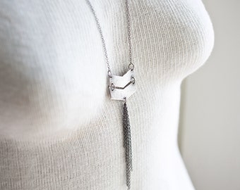 Silver Chevron Necklace - Silver Chevron Necklace - Double Arrow Necklace - Chevron Tail Necklace