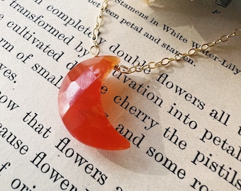 Carnelian Moon Necklace, 18" Gold Chain, Minimalist Jewelry for Women, Celestial Jewelry, Natural Stone Necklace, Anniversary Gift for Her