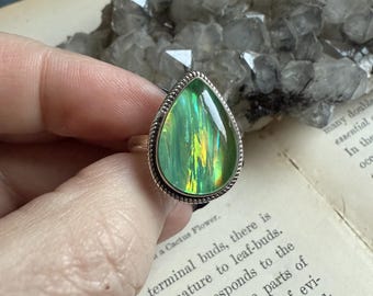 Aurora Opal Sterling Silver Ring Size 9