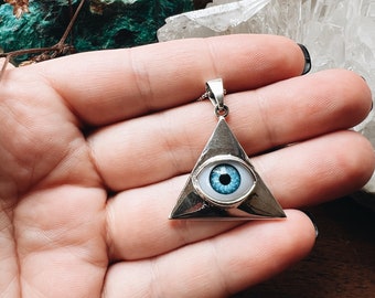 Eyeball Necklace, Triangle Necklace, Third Eye Necklace ,All Seeing Eye Necklace, Unique Jewelry For Women, Third eye jewelry