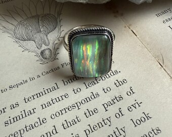Aurora Opal Sterling Silver Ring Size 9