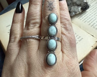 Larimar Sterling Silver Multi-Stone Statement Ring Size 9