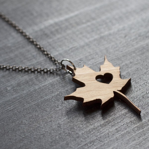 I heart Canada Bamboo - Maple Leaf Necklace Love Canada Necklace Leaf Necklace Maple Necklace Bamboo Necklace Charm Necklace