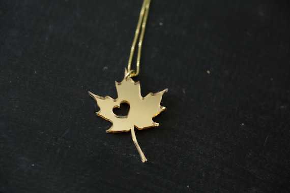 Mirrored Acrylic Canada Maple Leaf Maple Leaves Charm Canada Pendant State Necklace Country Charm Country Necklace Canada Gold Necklace