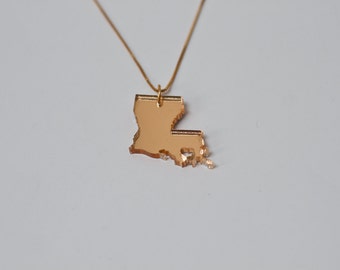 Louisiana State Necklace - Mirrored Gold Louisiana Necklace Paradise Charm LA Pendant State Heart Necklace Louisiana Jewelry Map