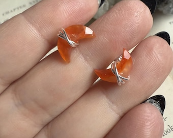 Carnelian Crescent Earrings, Sterling Silver or Gold