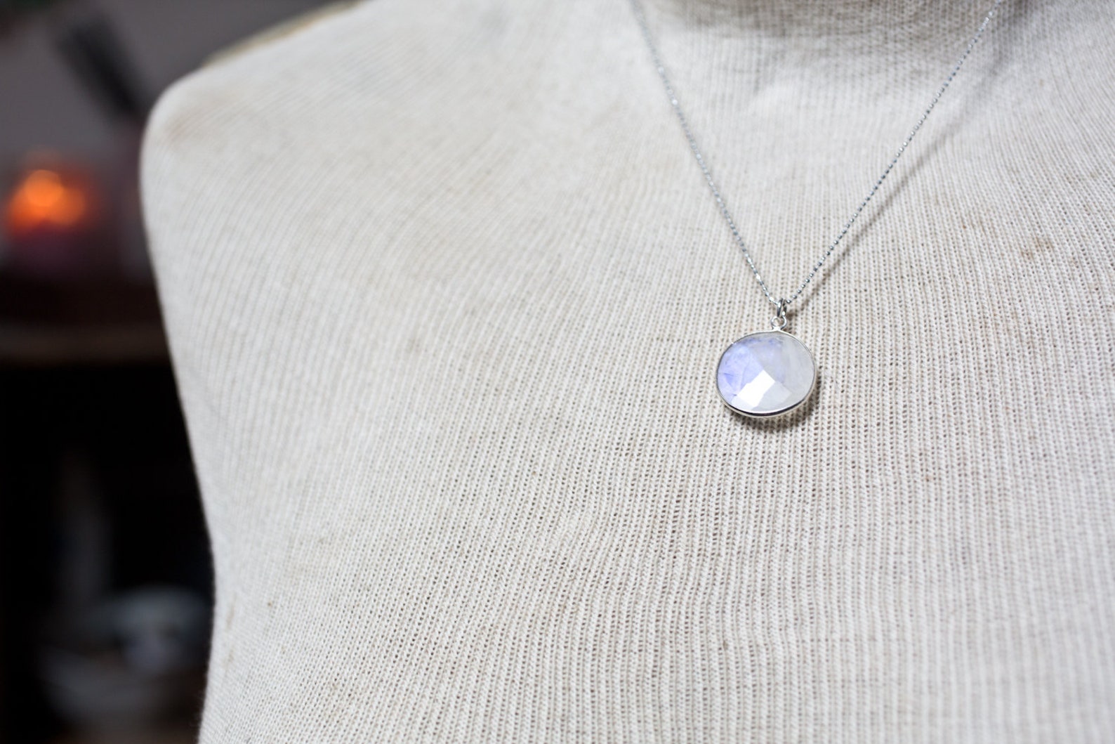 Moonstone Necklace Moonstone Circle Necklace Sterling Silver Etsy