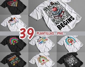 39 PNG Teacher's Day Templates, Teacher Digital Designs for Personalized Teacher T-Shirts Happy Teachers Day