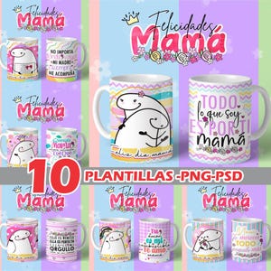 10 Plantillas Digitales PNG Dia de las Madres  - Mom - Tazas Florks editables PSD - PNG 11oz