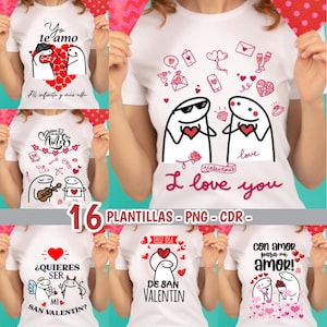 16 Plantillas PNG  - Vectores CDR San Valentin , Dia del Amor y la Amistad, Playeras Florks Enamorados   Sublimacion y DTF