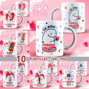 10 Plantillas PNG - Editables CDR - San Valentin , Dia del Amor y la Amistad, FLORKS Sublimacion Tazas 11oz
