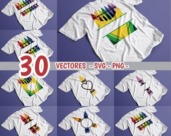 30 Teacher's Day Templates, Teacher Digital Designs for Personalized Happy Teachers Day Crayons Vectors SVG PNG