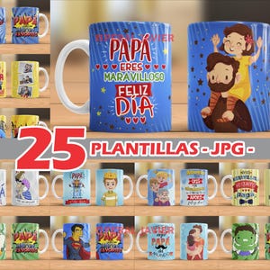 25 Digital Father's Day JPG Templates - Dad - Father - 110 oz Mugs, Editable PNG PSDs and Fonts