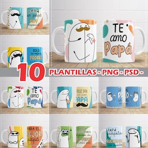 10 Father's Day PNG Digital Templates - Dad - Father - 110 oz Mugs, Editable PNG PSDs and Flork Fonts