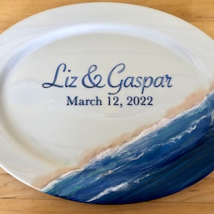 Beach Wedding Signature Platter / Guest Book Alternative / Beach Theme Autograph Platter / Destination Wedding Guest Book / Waves / Seafoam
